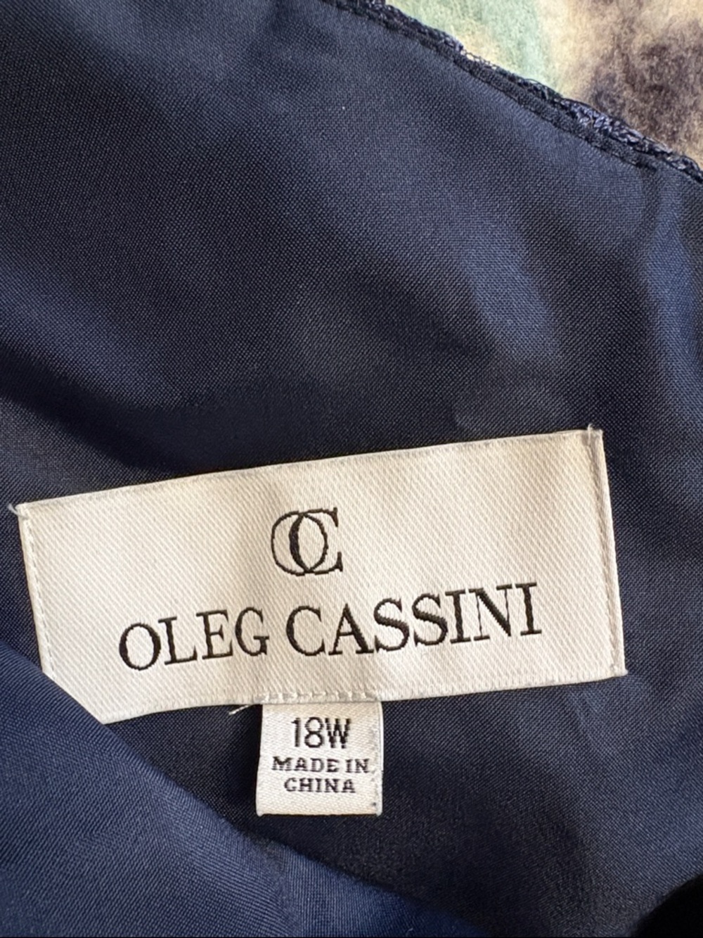 Oleg Cassini Navy Floral Lace Sequence V-Neck Dress - Picture 5 of 5